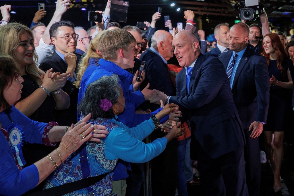 Christopher Luxon, Leader of the National Party, arrives at his election party after winning the general election to become New Zealand’s next prime minister in Auckland, New Zealand, 14 October 2023 (Photo: David Rowland/Reuters).