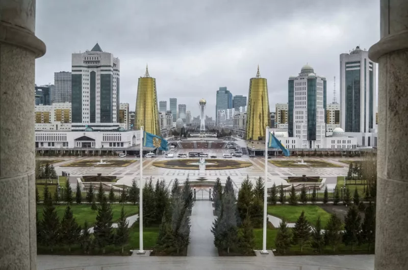 A general view of downtown with the monument Baiterek as it seen from Akorda, the official residence of Kazakhstan's President, in Astana, Kazakhstan, 9 November 2023 (Photo: Reuters/Turar Kazangapov).