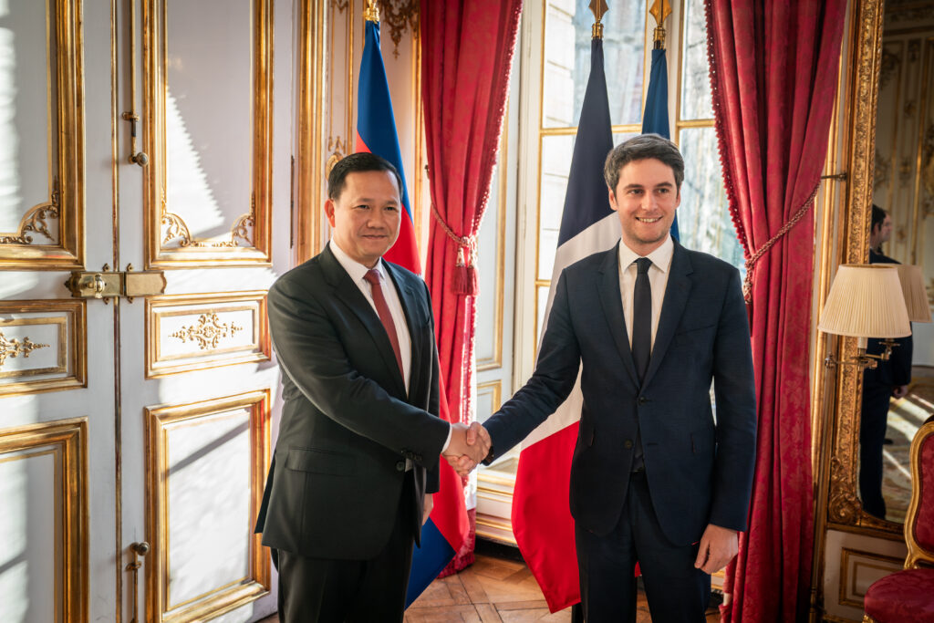 Meeting between the Prime Minister of France and the Prime Minister of the Kingdom of Cambodia at the Matignon Hotel, Paris, France, 19 January 2024 (Photo: Reuters/Xose Bouzas and Hans Lucas).
