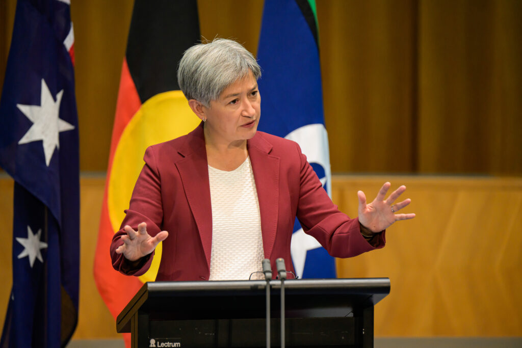 Australian Foreign Minister, Penny Wong, speaks during a press conference. During the press conference, she addressed topics such as Australia's relationship with China, Dr Yang Hengjun and Australia's Ambassador to the United States.