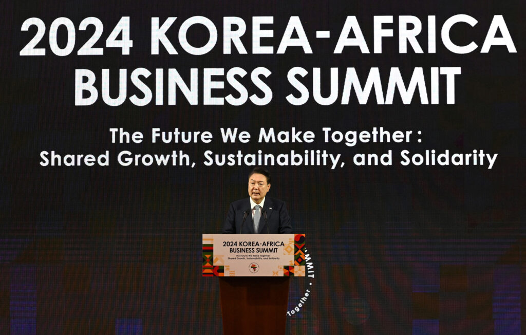 South Korean President Yoon Suk Yeol speaks during a 2024 Korea-Africa Business Summit at Lotte Hotel on 5 June 2024 in Seoul, South Korea (Photo: Kim Min-Hee/Pool via REUTERS)