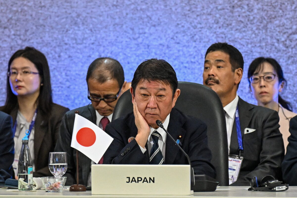 Japan Foreign Minister Motegi Toshimitsu attends the 27th Association of Southeast Asian Nations (ASEAN) Plus Three